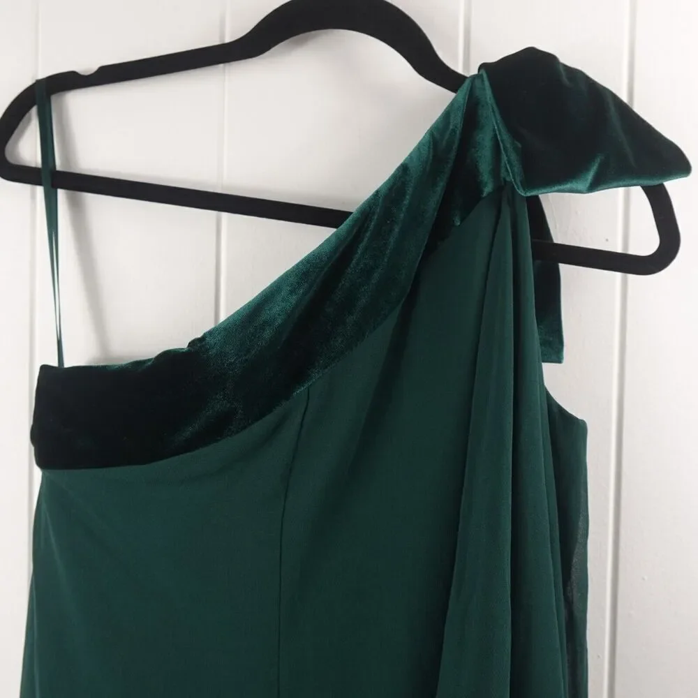 Ralph Lauren Womens Chiffon Velvet One-Shoulder Green Flowy Dress Size 8 - Picture 6 of 10